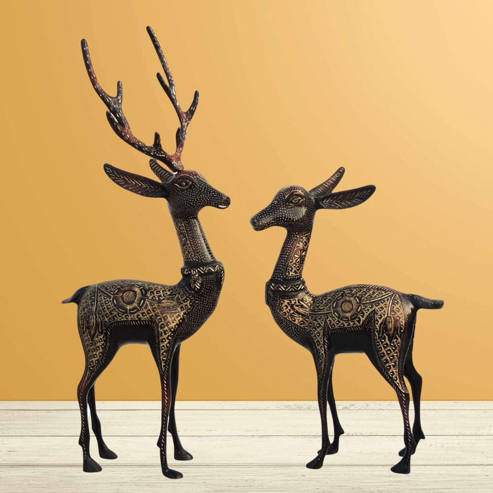 Brass Showpiece Deer Pair Statue 2.82kg - PUSHMYCART