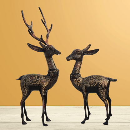 Brass Showpiece Deer Pair Statue 2.82kg - PUSHMYCART