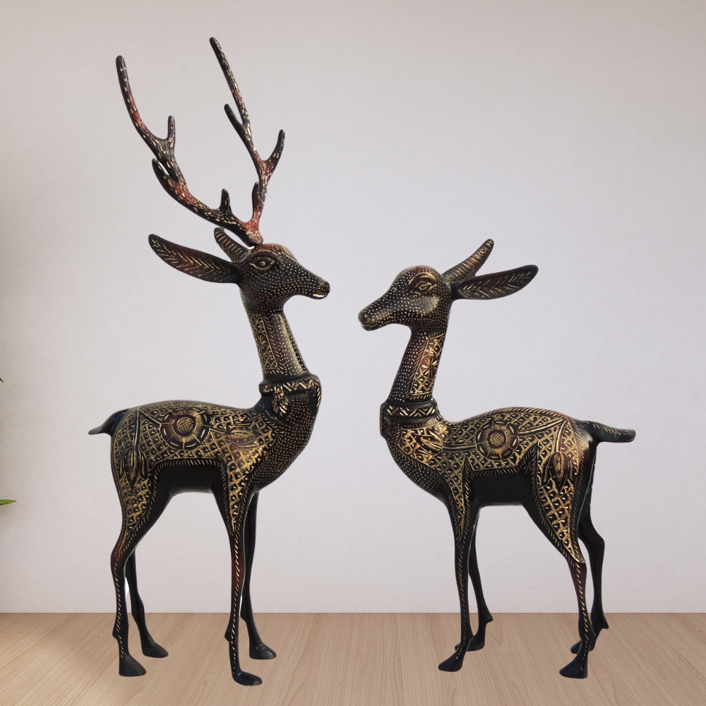 Brass Showpiece Deer Pair Statue 2.82kg - PUSHMYCART