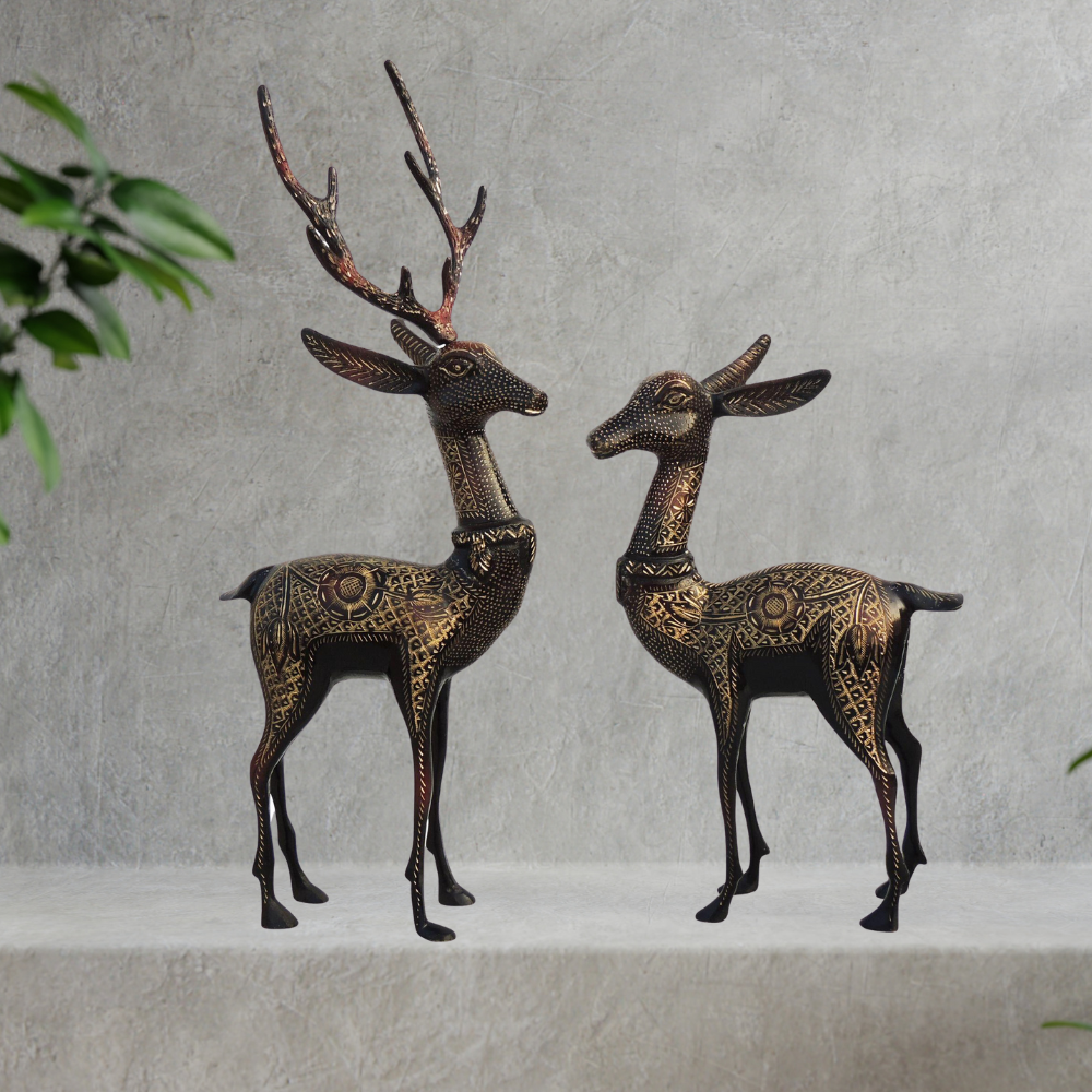 Brass Showpiece Deer Pair Statue 2.82kg - PUSHMYCART