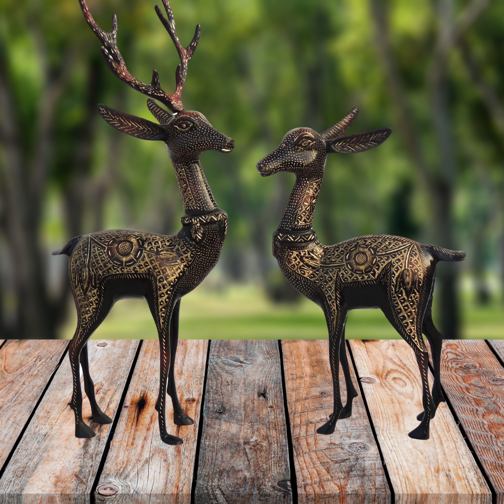Brass Showpiece Deer Pair Statue 2.82kg - PUSHMYCART