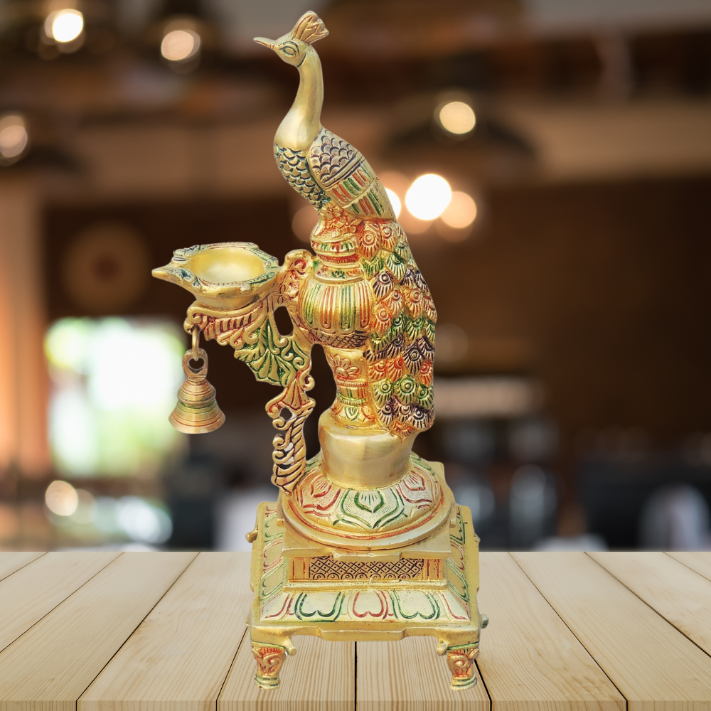 Brass Fancy Peacock Deepak 0.5kg - PUSHMYCART