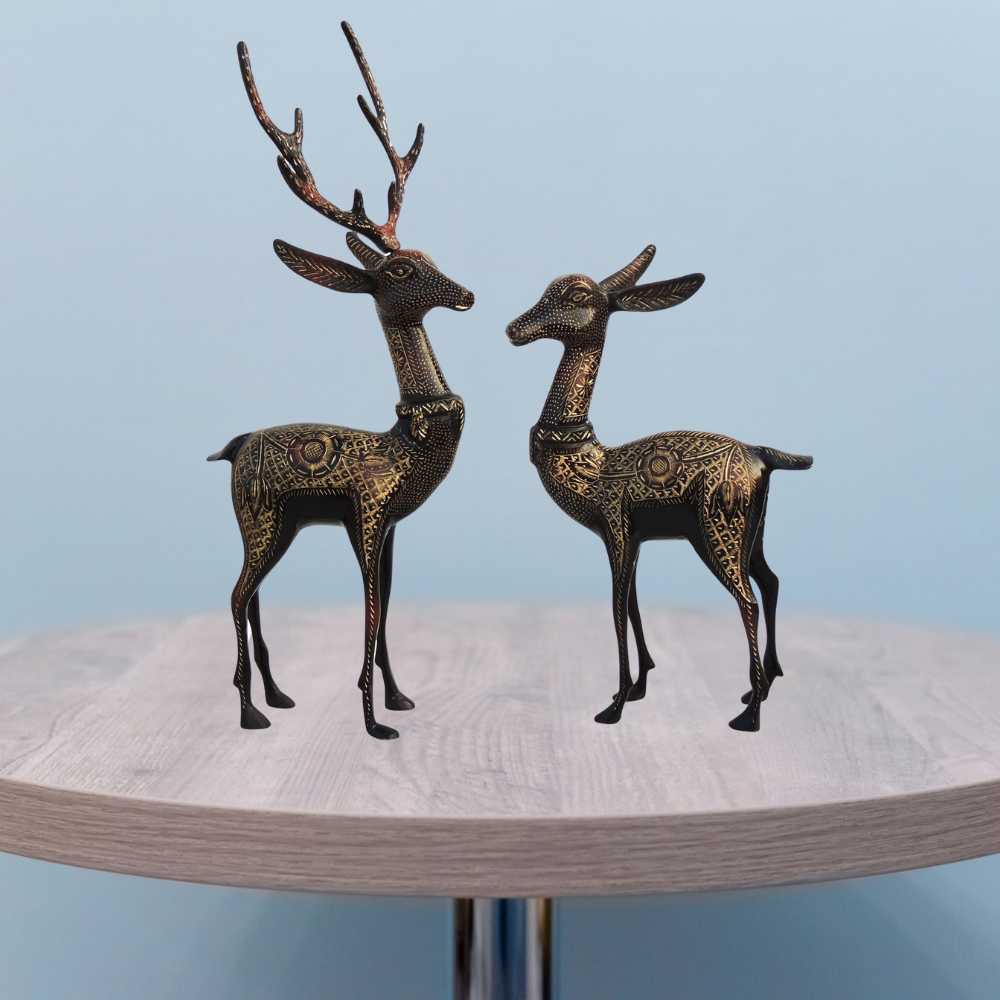 Brass Showpiece Deer Pair Statue 2.82kg - PUSHMYCART
