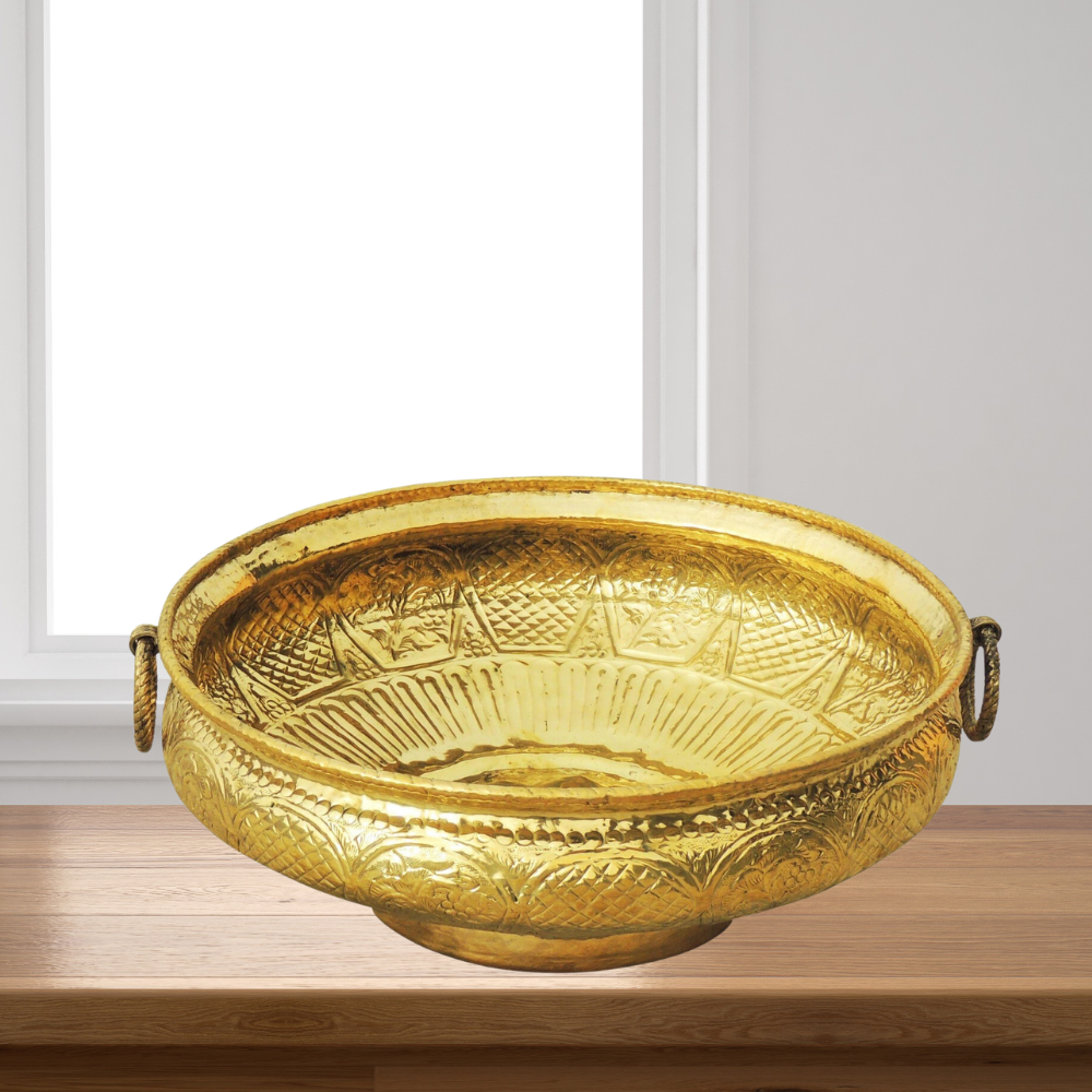 Brass Urli With Handwork 8.65Kg - PUSHMYCART