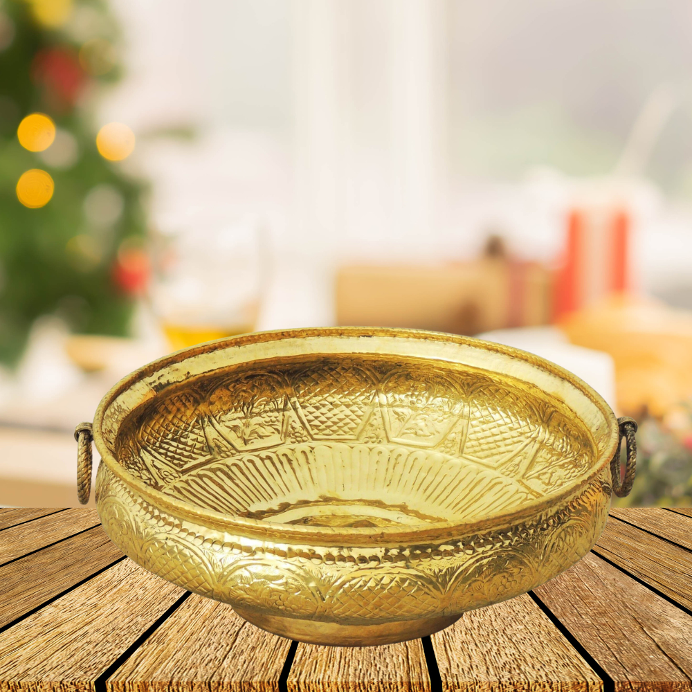 Brass Urli With Handwork 8.65Kg - PUSHMYCART