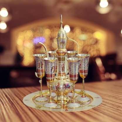Brass Showpiece Surahi Set With 6 Wine Glasses - PUSHMYCART