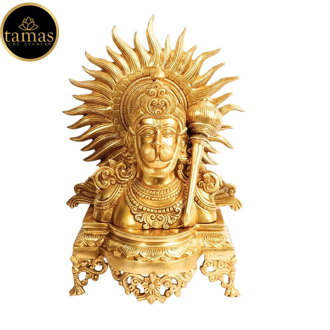 Tamas Brass Lord Hanuman ji Bust with Gada on Shoulder Murti (14.5 inches)