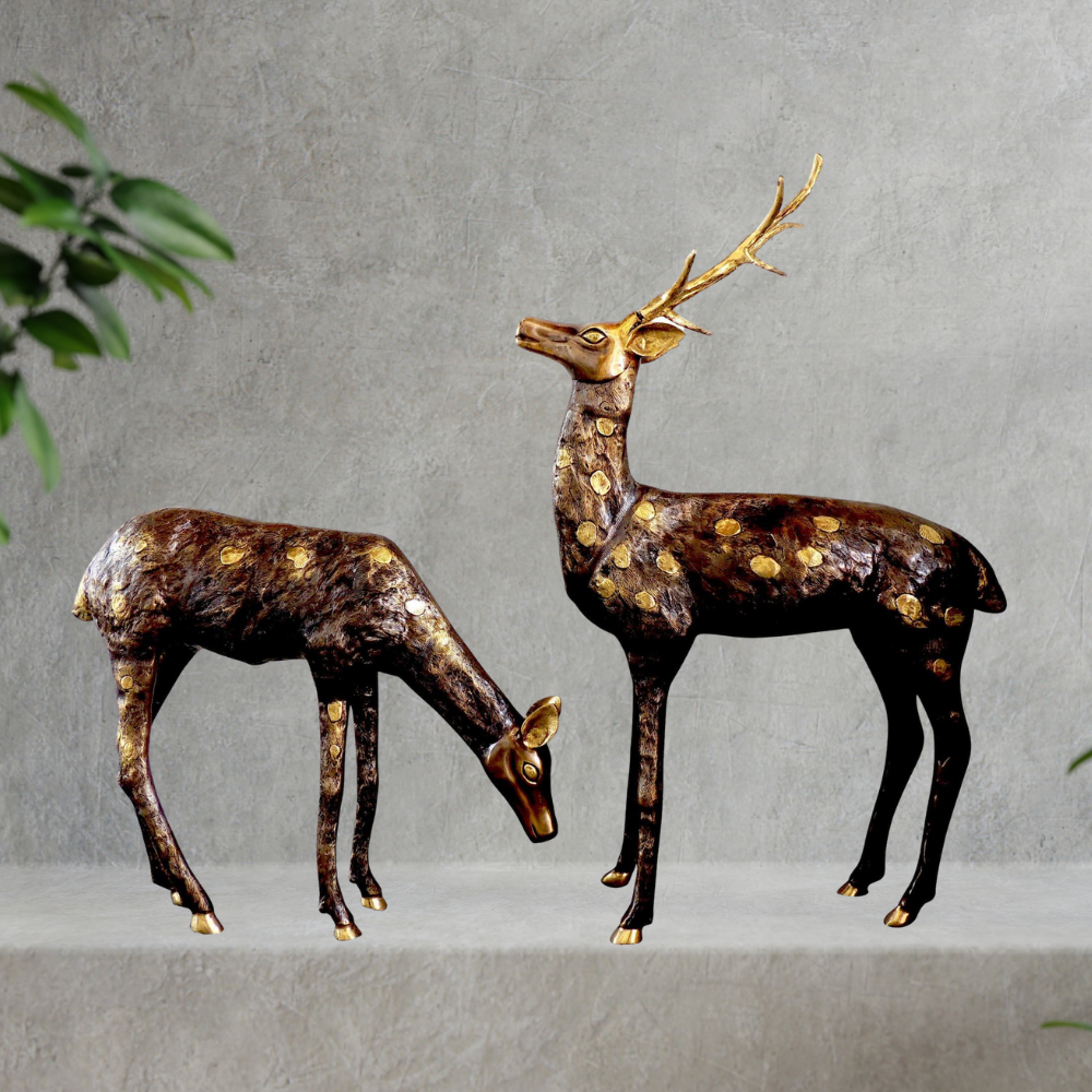 Brass Showpiece Big Deer Pair Statue 23.68kg - PUSHMYCART