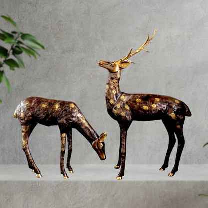Brass Showpiece Big Deer Pair Statue 23.68kg - PUSHMYCART