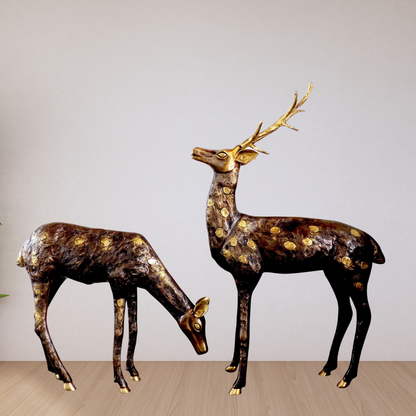 Brass Showpiece Big Deer Pair Statue 23.68kg - PUSHMYCART
