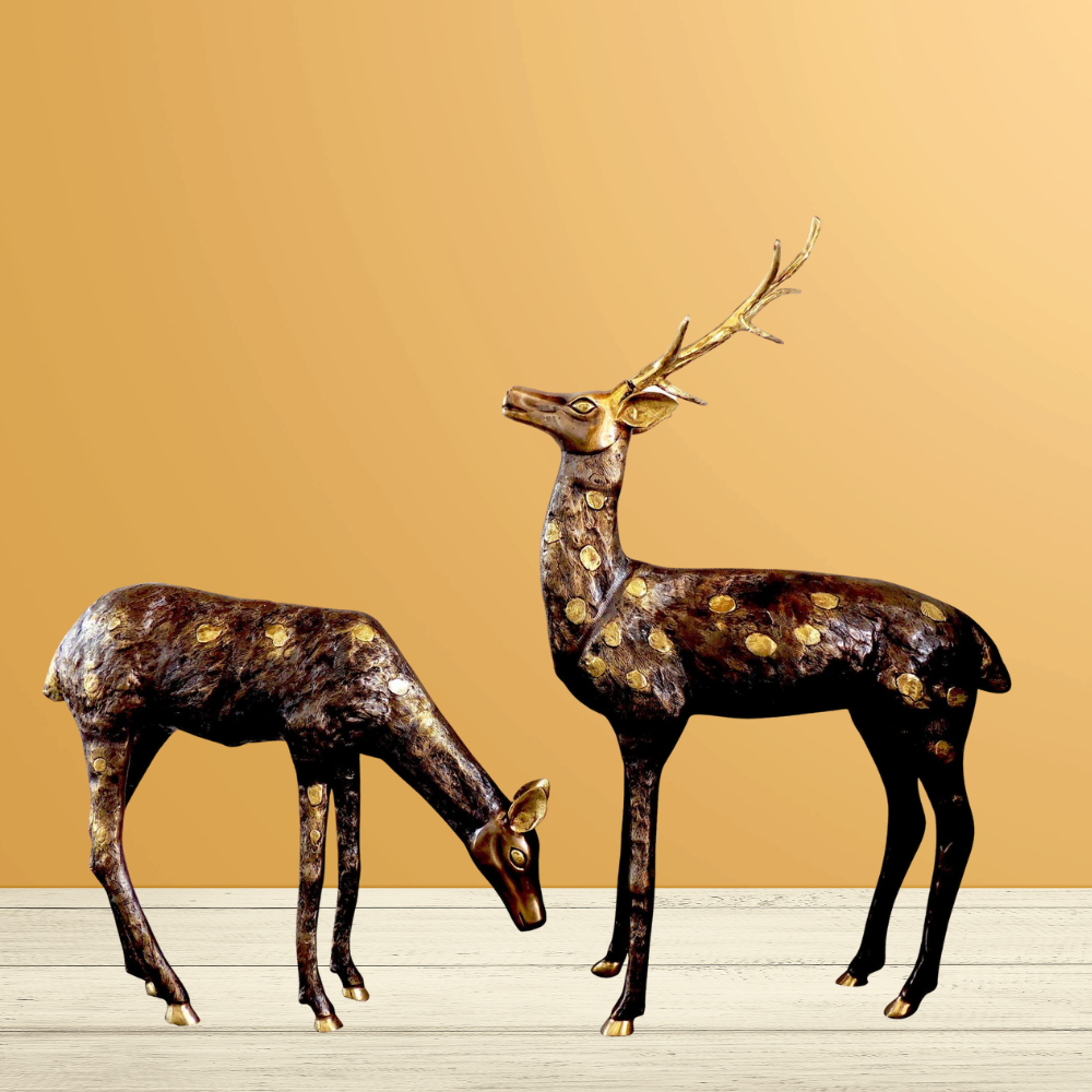Brass Showpiece Big Deer Pair Statue 23.68kg - PUSHMYCART