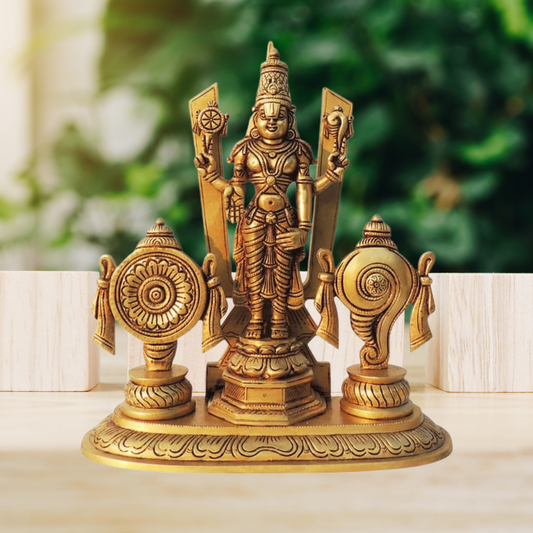 Brass Showpiece Shank Chakra Trishul Bala Idol 6.02Kg - PUSHMYCART
