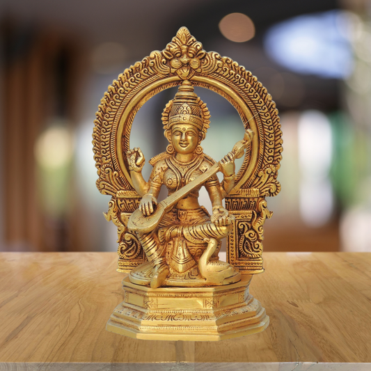 Brass Saraswati Ji Goddess Idol Statue 2.94kg - PUSHMYCART