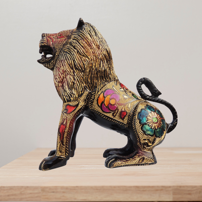 Brass Showpiece Lion Black Meena 2.76kg - PUSHMYCART