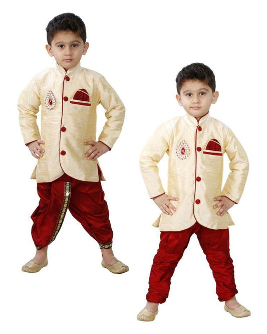 boys gold cotton silk kurta and pyjama set