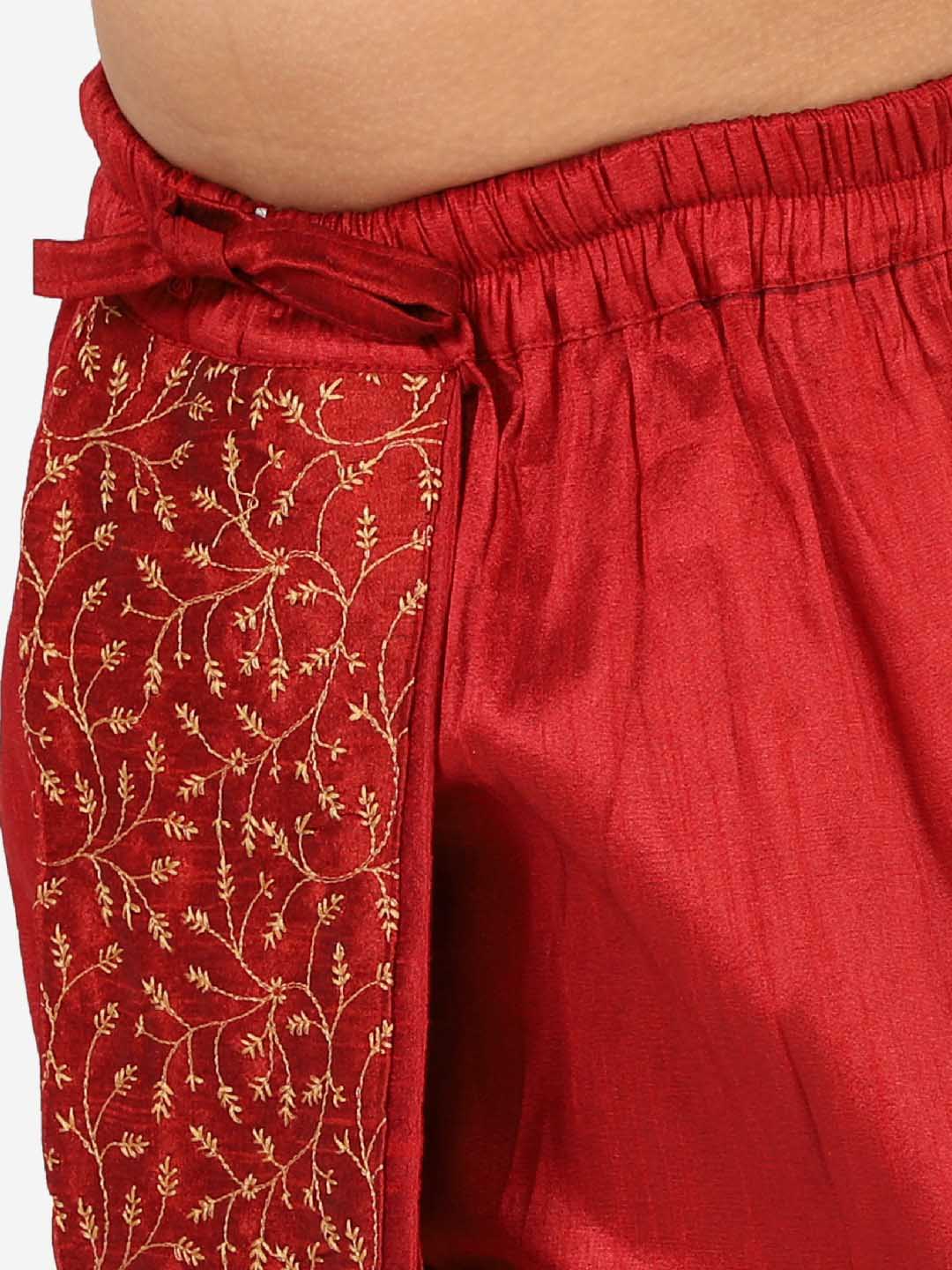 Vastramay Maroon Silk Blend Embroidered Dhoti