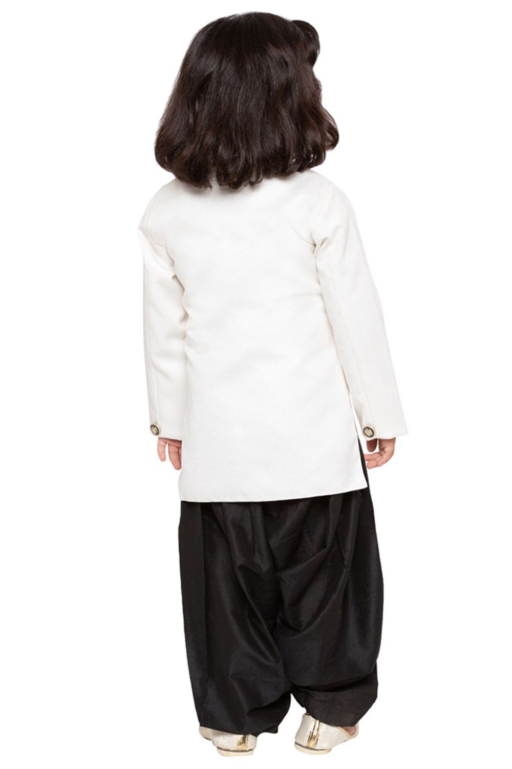 Vastramay Boys' White Cotton Silk Sherwani and Dhoti Set - PUSHMYCART