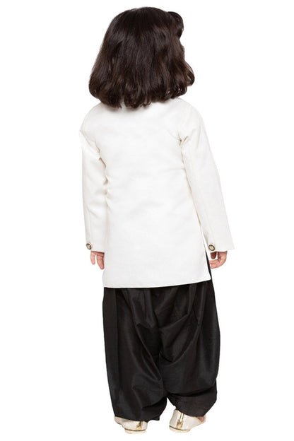 Vastramay Boys' White Cotton Silk Sherwani and Dhoti Set - PUSHMYCART