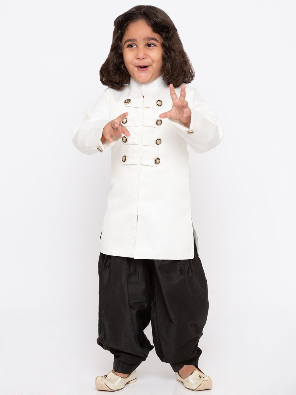 Vastramay Boys' White Cotton Silk Sherwani and Dhoti Set - PUSHMYCART