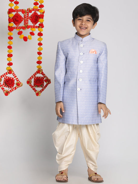 copy of boys green indo western jacquard sherwani and dhoti pant set