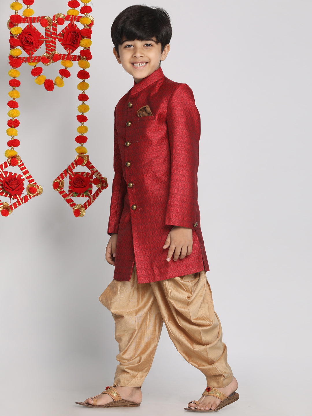 copy of boys lavender indo western jacquard sherwani and dhoti pant set