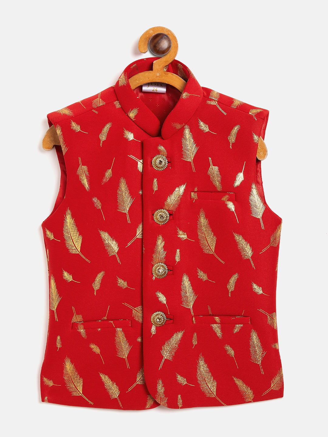 vastramay boys red and gold nehru jacket