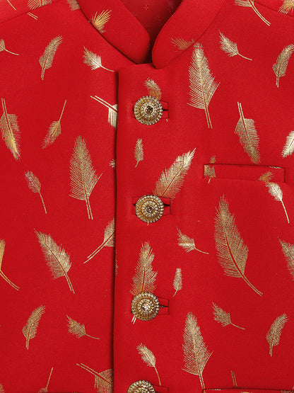 vastramay boys red and gold nehru jacket