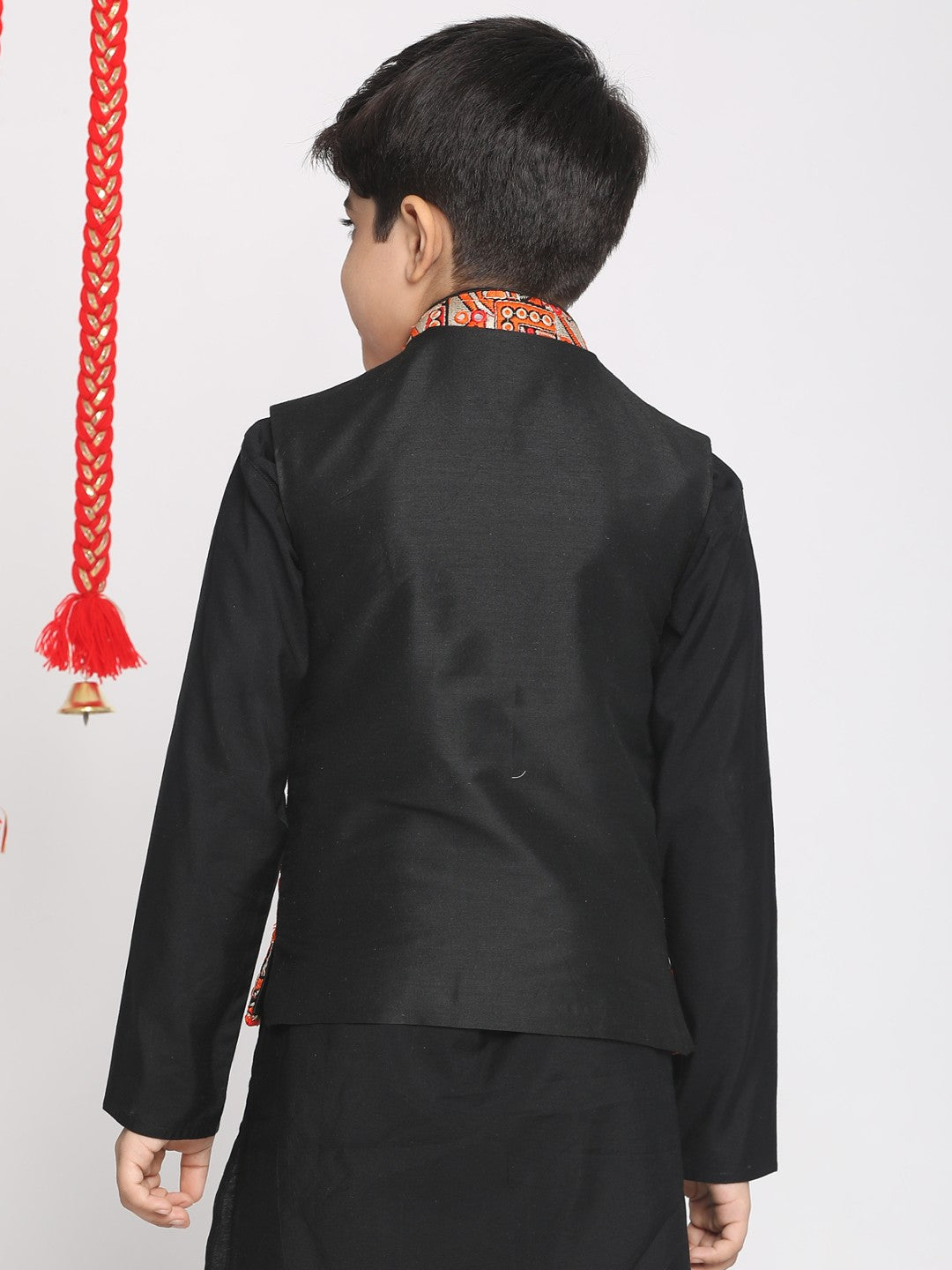 vastramay boys orange and black nehru jacket