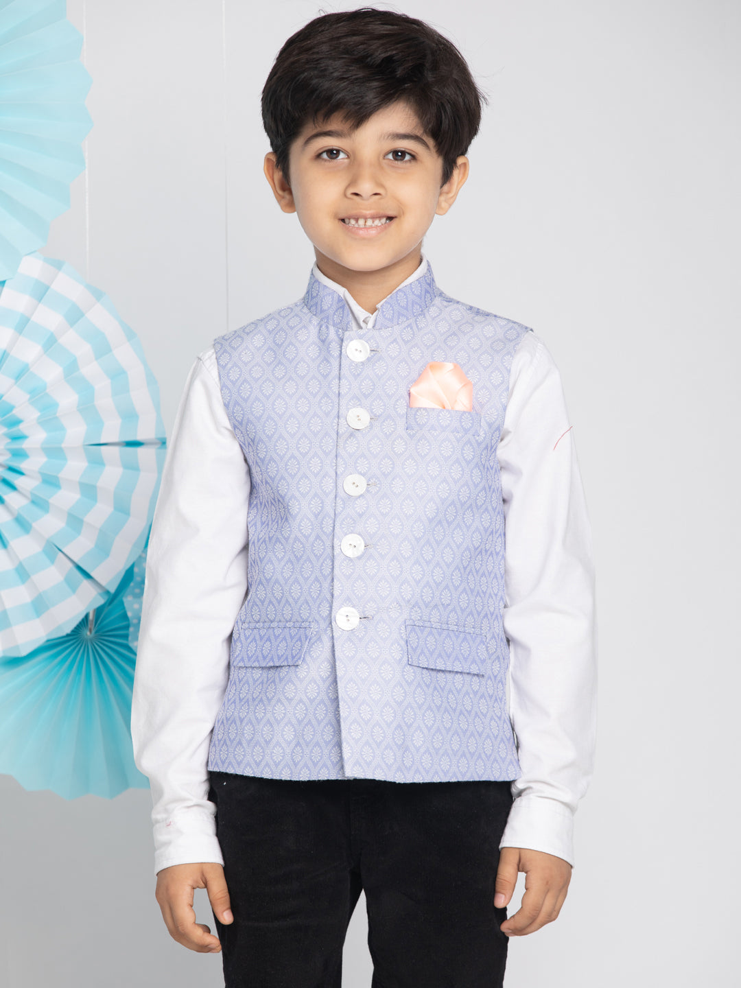 vastramay boys light blue nehru jacket