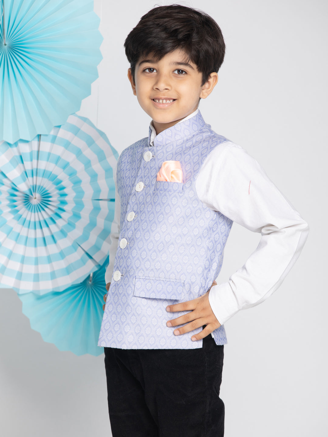 vastramay boys light blue nehru jacket