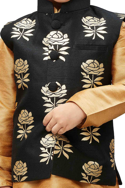VASTRAMAY Boys' Black Silk Blend Nehru Jackets - PUSHMYCART