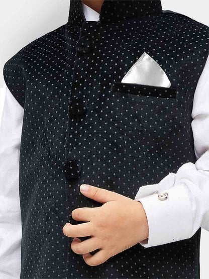 VASTRAMAY Boys' Black Velvet Nehru Jackets - PUSHMYCART