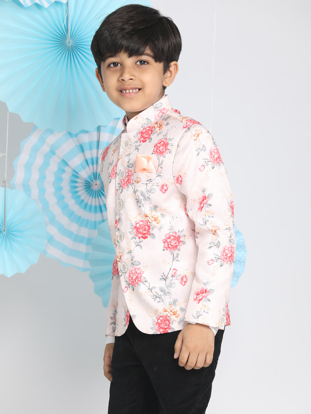 vastramay boys multicolor base peach jodhpuri