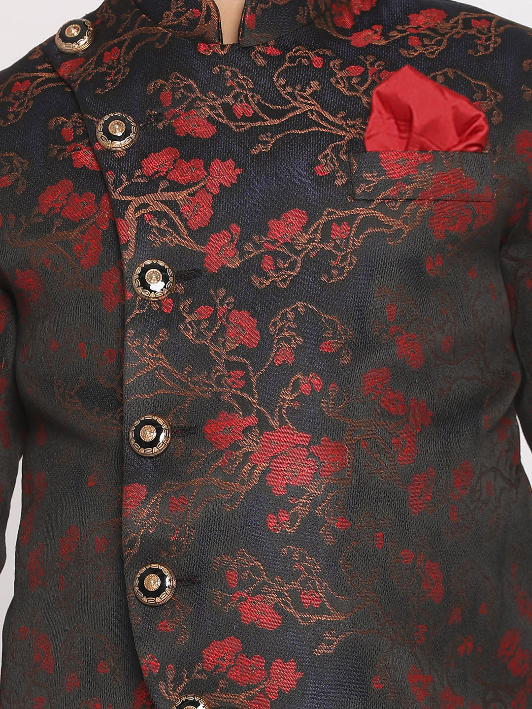Vastramay Boys Maroon Woven Design Silk Blend Bandhgala Blazer - PUSHMYCART