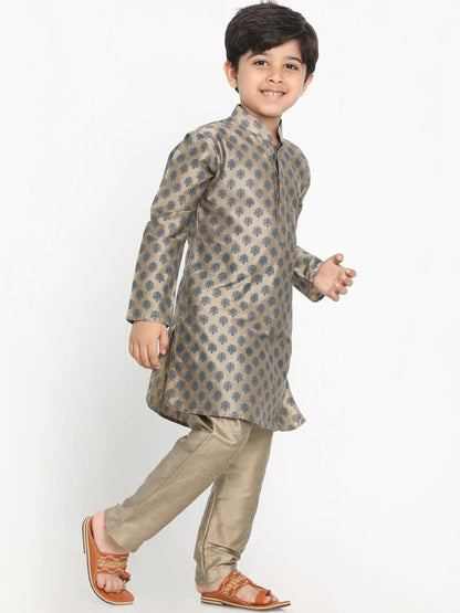 Vastramay Boy's Chiku Brown Printed Kurta With Pyjama Set - PUSHMYCART