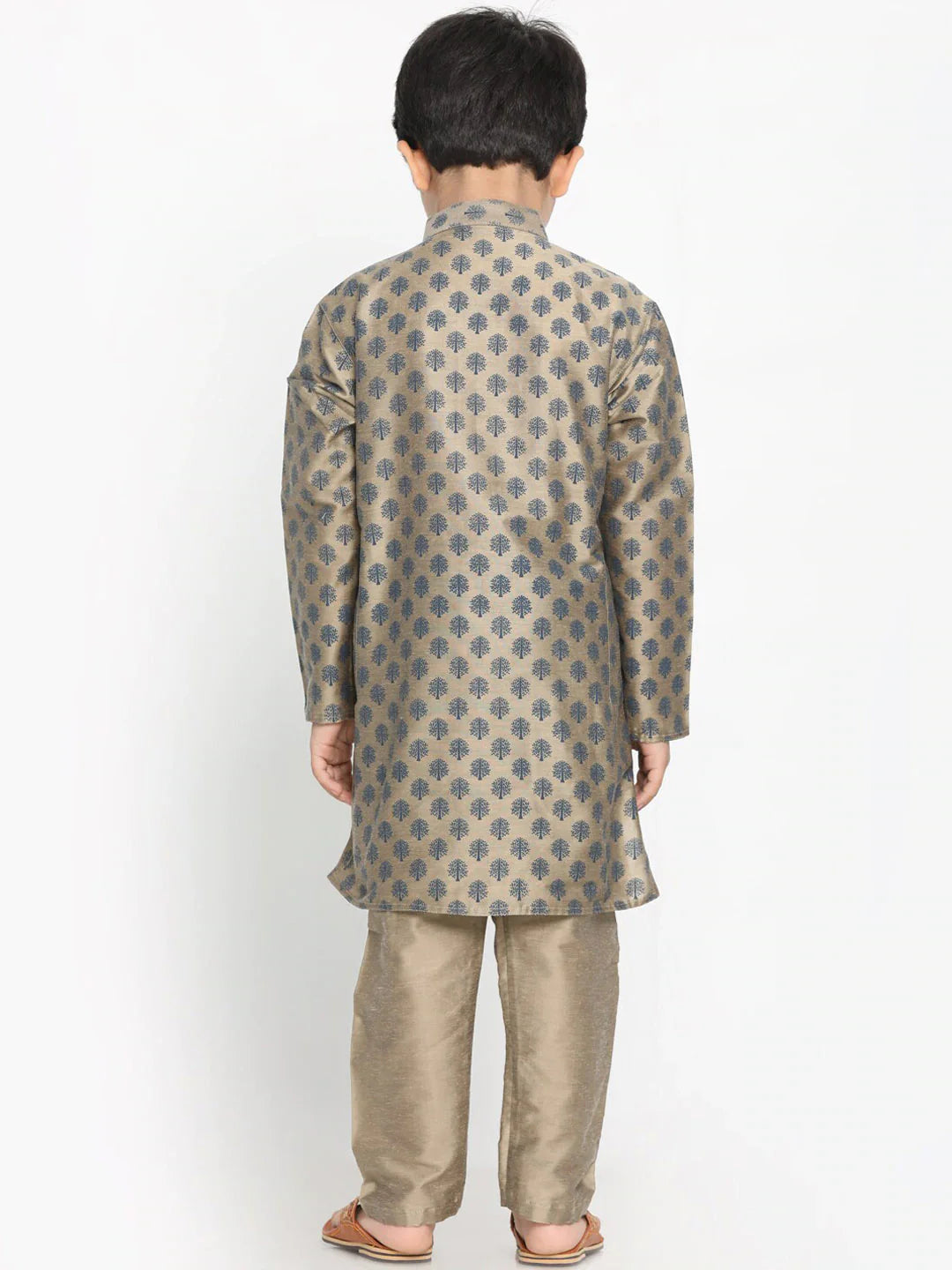 Vastramay Boy's Chiku Brown Printed Kurta With Pyjama Set - PUSHMYCART