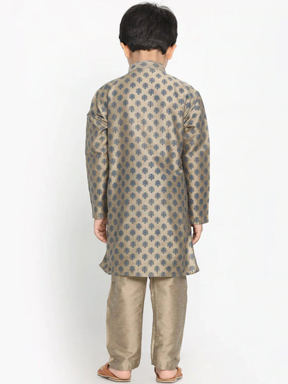 Vastramay Boy's Chiku Brown Printed Kurta With Pyjama Set - PUSHMYCART