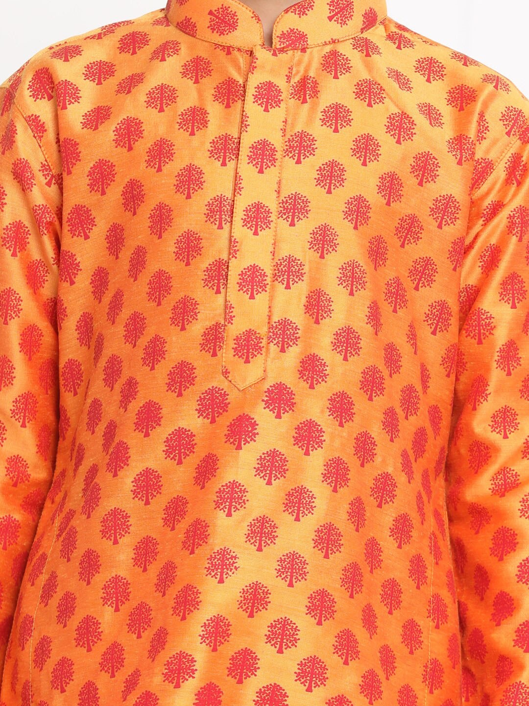 Vastramay Boy's Orange Printed Design Kurta with Churidar - PUSHMYCART