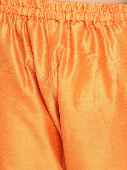Vastramay Boy's Orange Printed Design Kurta with Churidar - PUSHMYCART