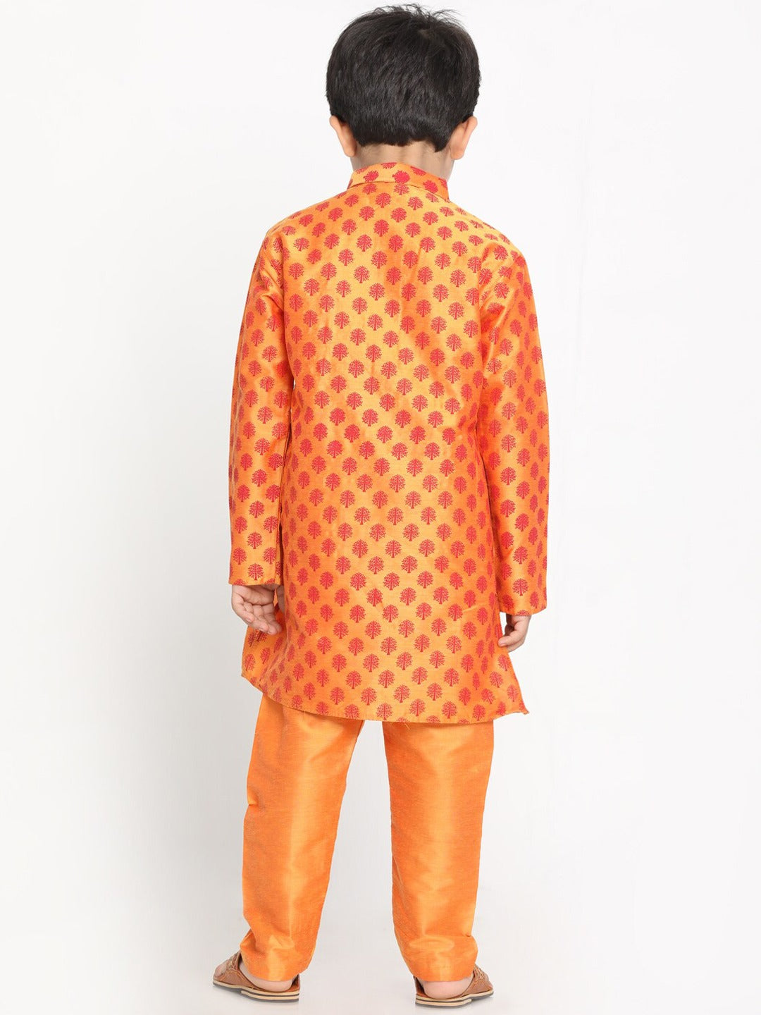 Vastramay Boy's Orange Printed Design Kurta with Churidar - PUSHMYCART