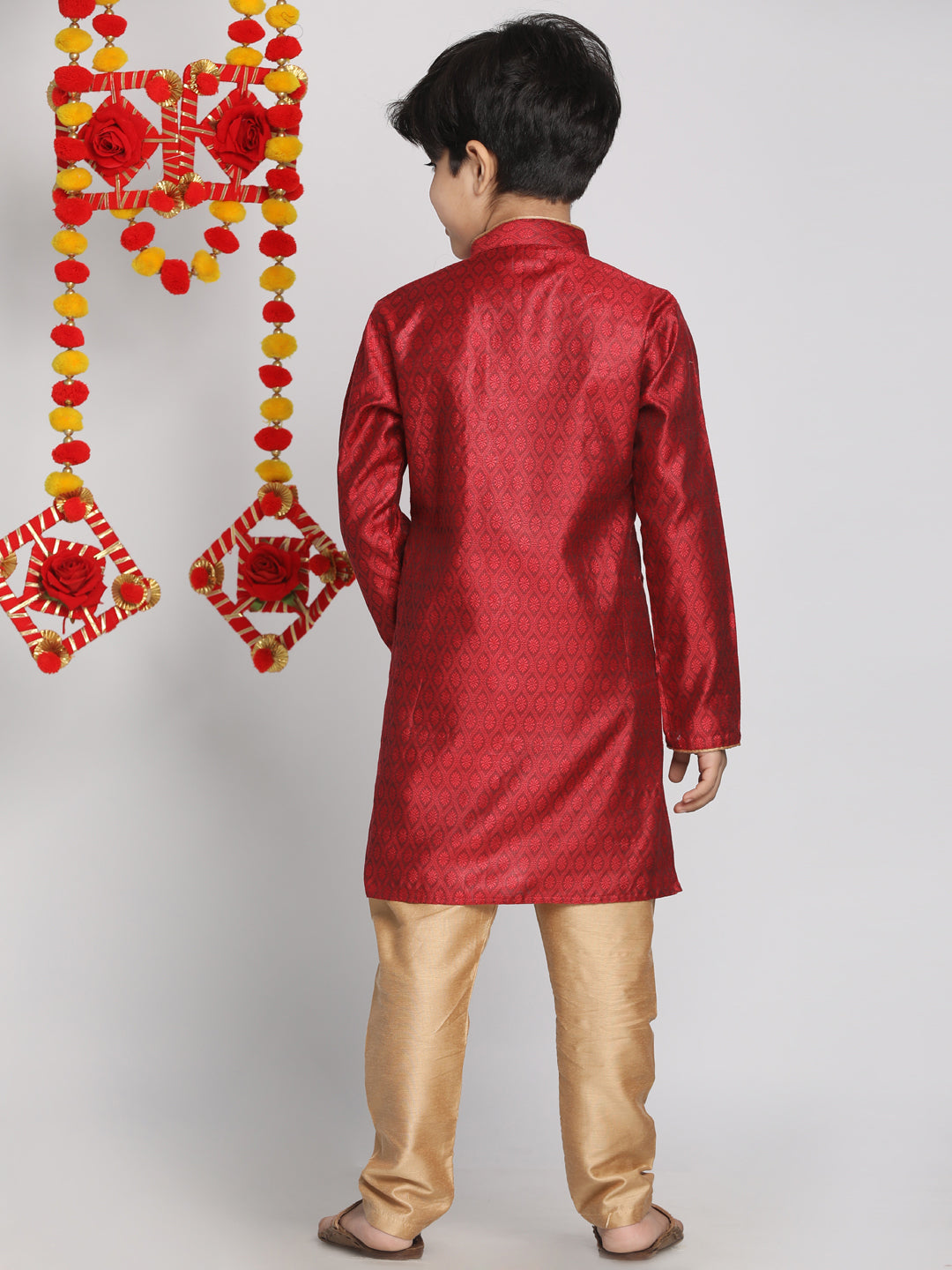  boys lavender and navy blue jacquard kurta pyjama set