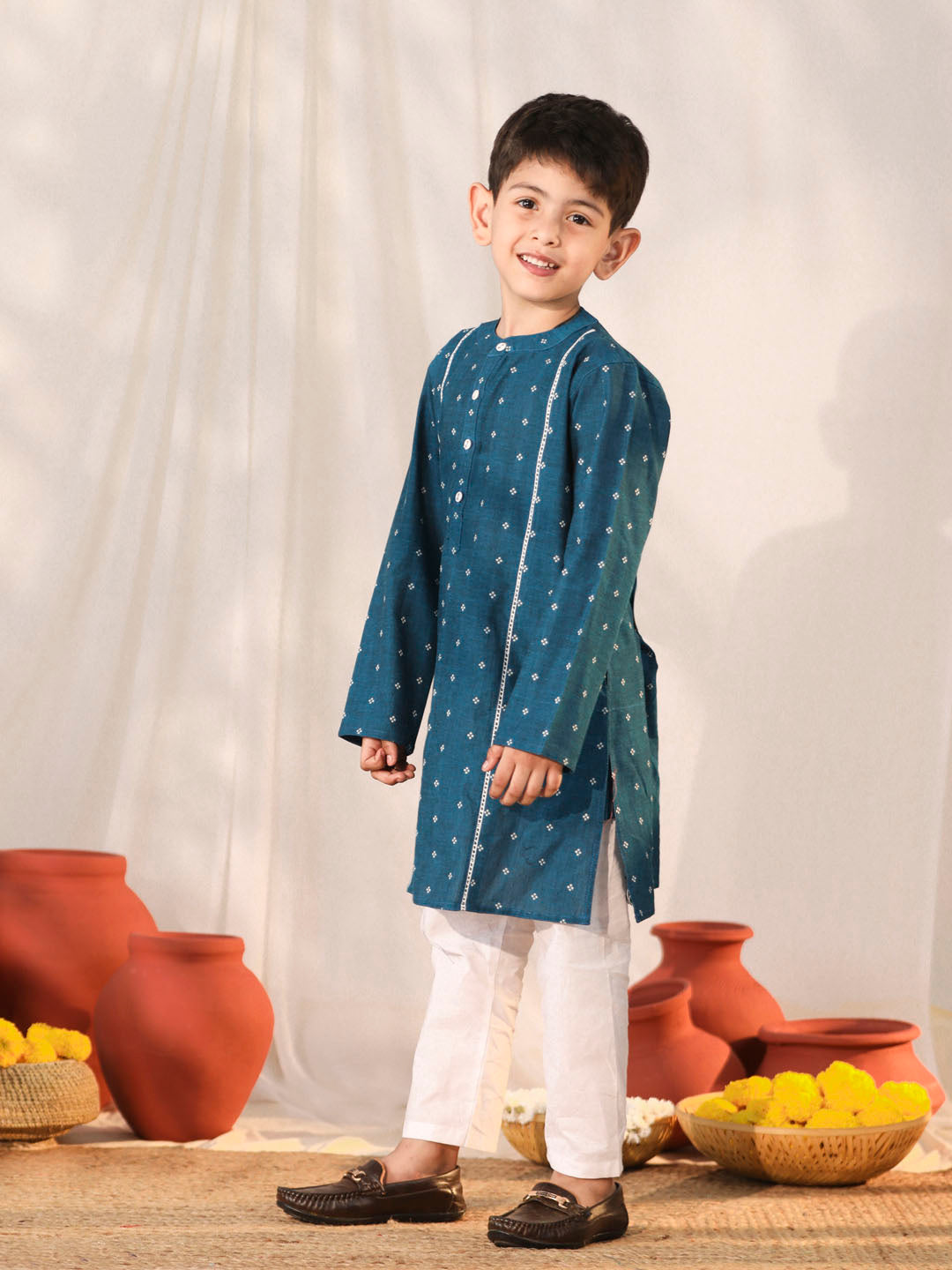 vastramay boys turquoise kurta pyjama set