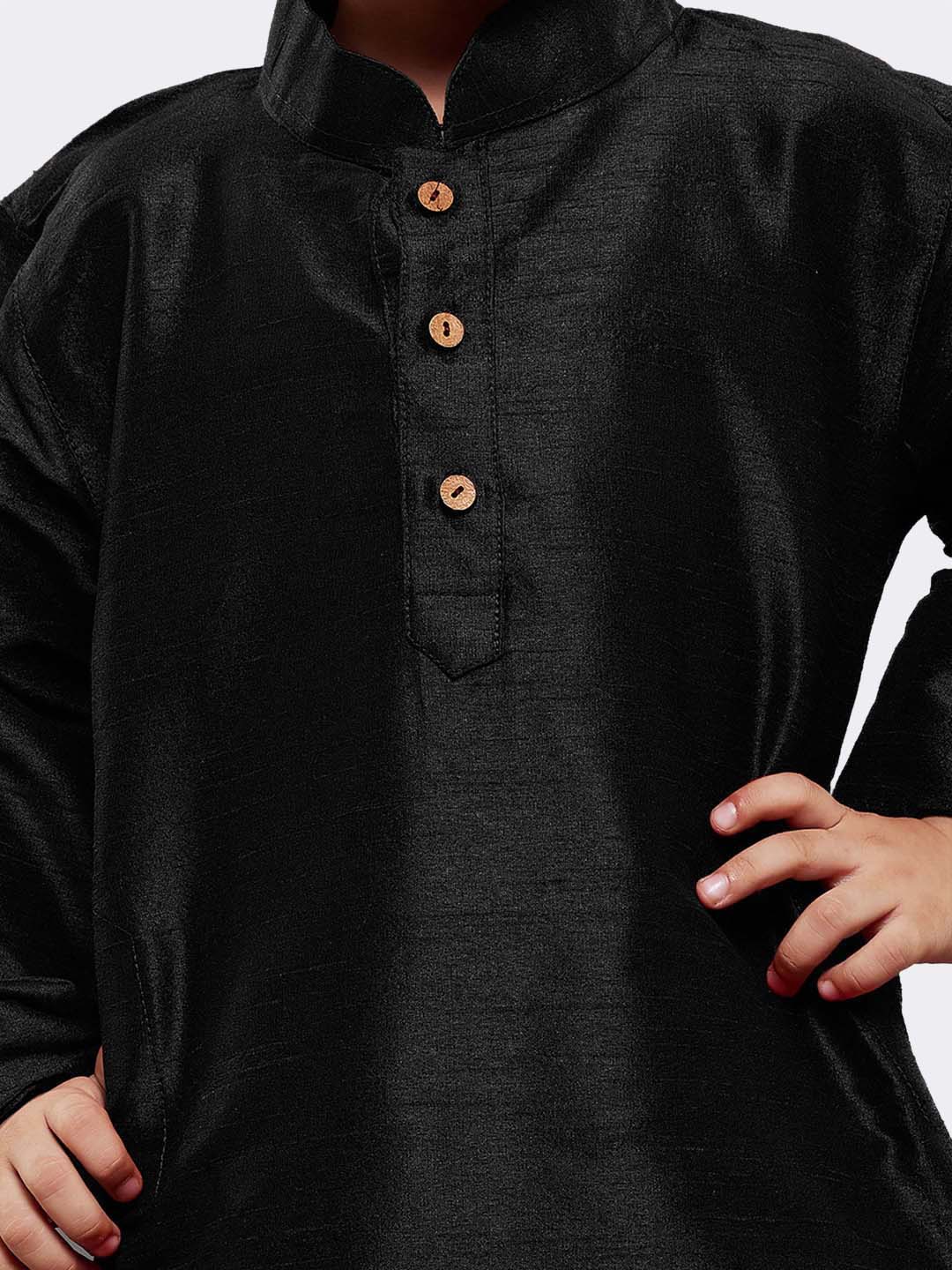 VASTRAMAY Boys' Black Cotton Silk Kurta and Pyjama Set - PUSHMYCART