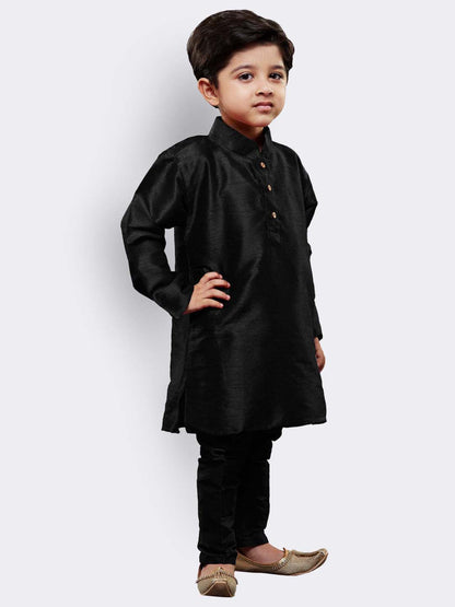 VASTRAMAY Boys' Black Cotton Silk Kurta and Pyjama Set - PUSHMYCART