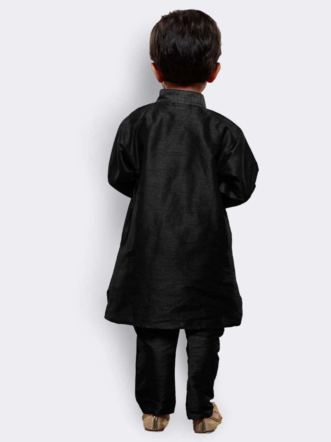 VASTRAMAY Boys' Black Cotton Silk Kurta and Pyjama Set - PUSHMYCART