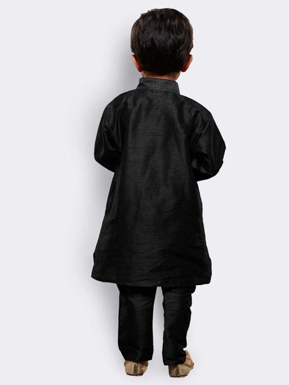 VASTRAMAY Boys' Black Cotton Silk Kurta and Pyjama Set - PUSHMYCART