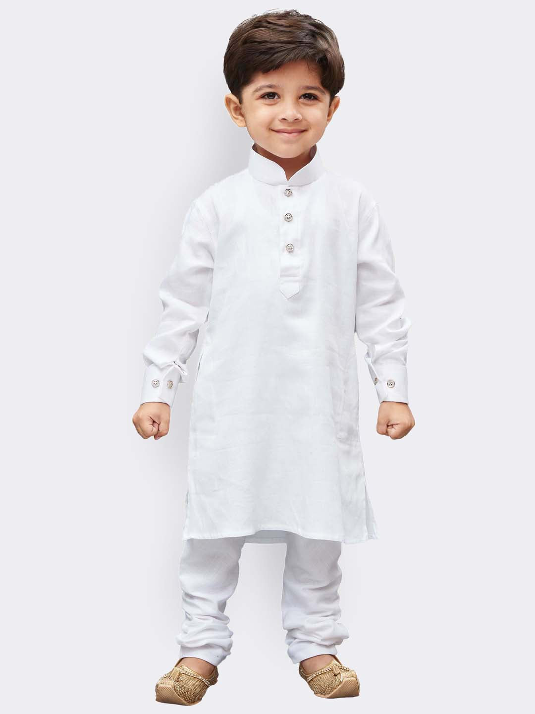 VASTRAMAY Boys' White Cotton Kurta and Pyjama Set