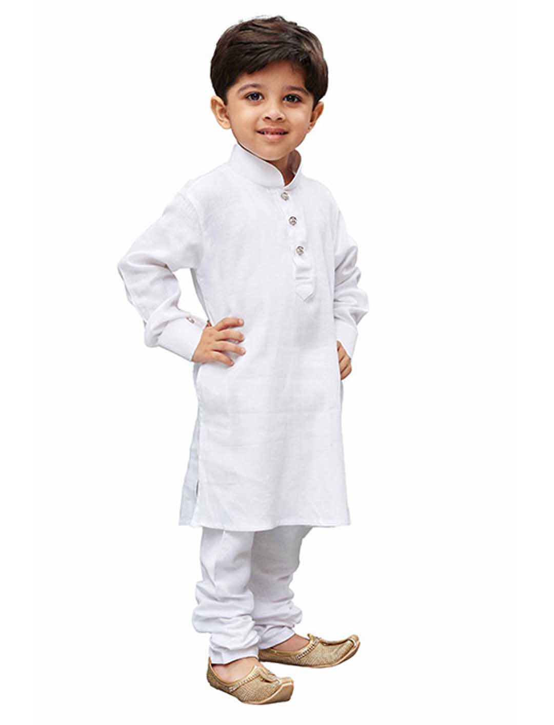 VASTRAMAY Boys' White Cotton Kurta and Pyjama Set - PUSHMYCART