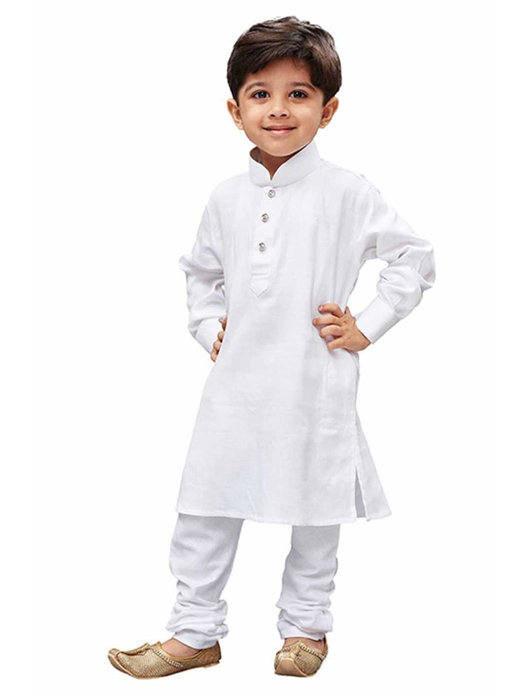 VASTRAMAY Boys' White Cotton Kurta and Pyjama Set - PUSHMYCART
