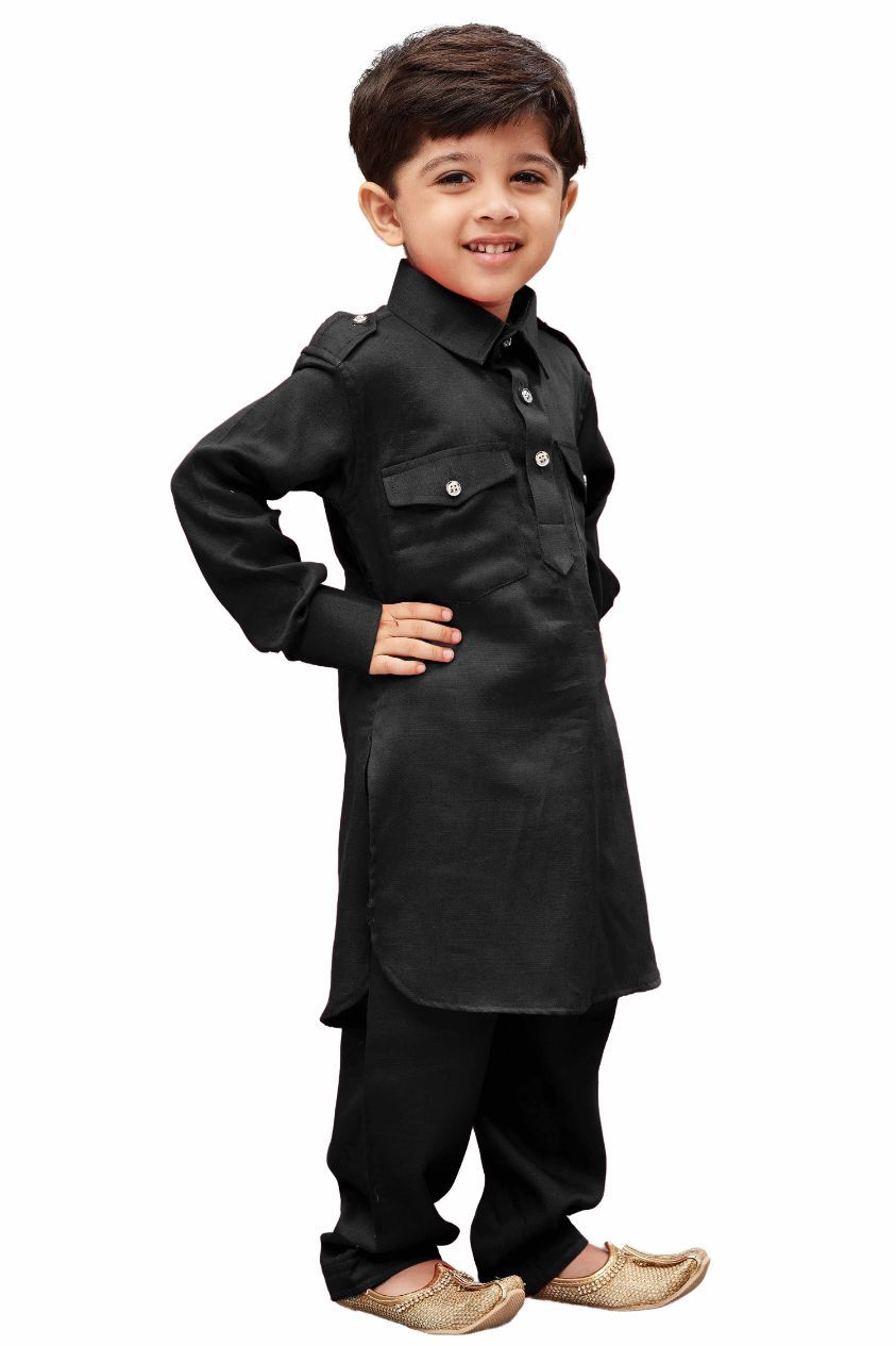 Vastramay Boys' Black Cotton Pathani Kurta - PUSHMYCART